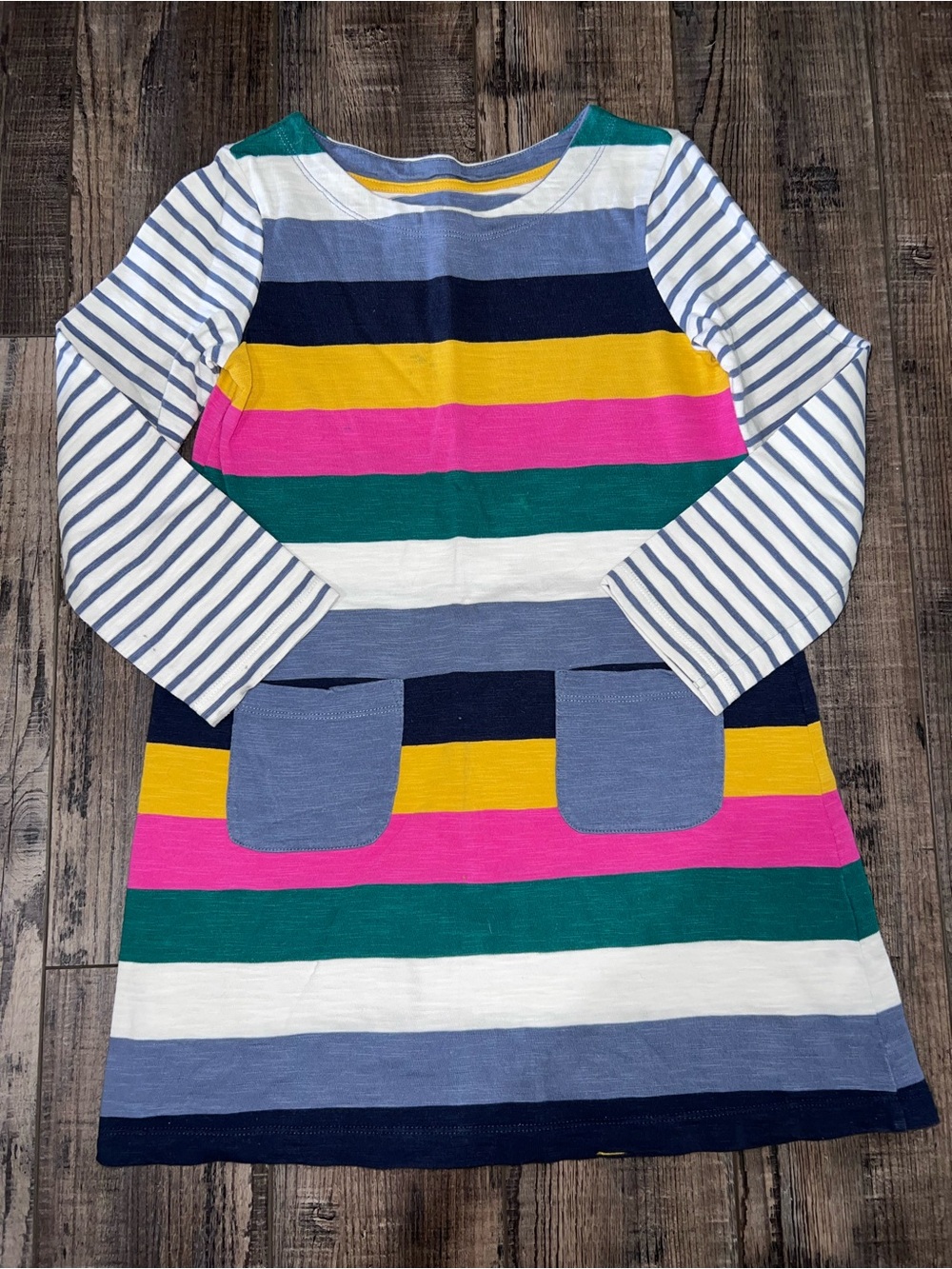 Mini Boden Girls' Multi-Color Striped Pocket Dress - Blue, Pink & Yellow
